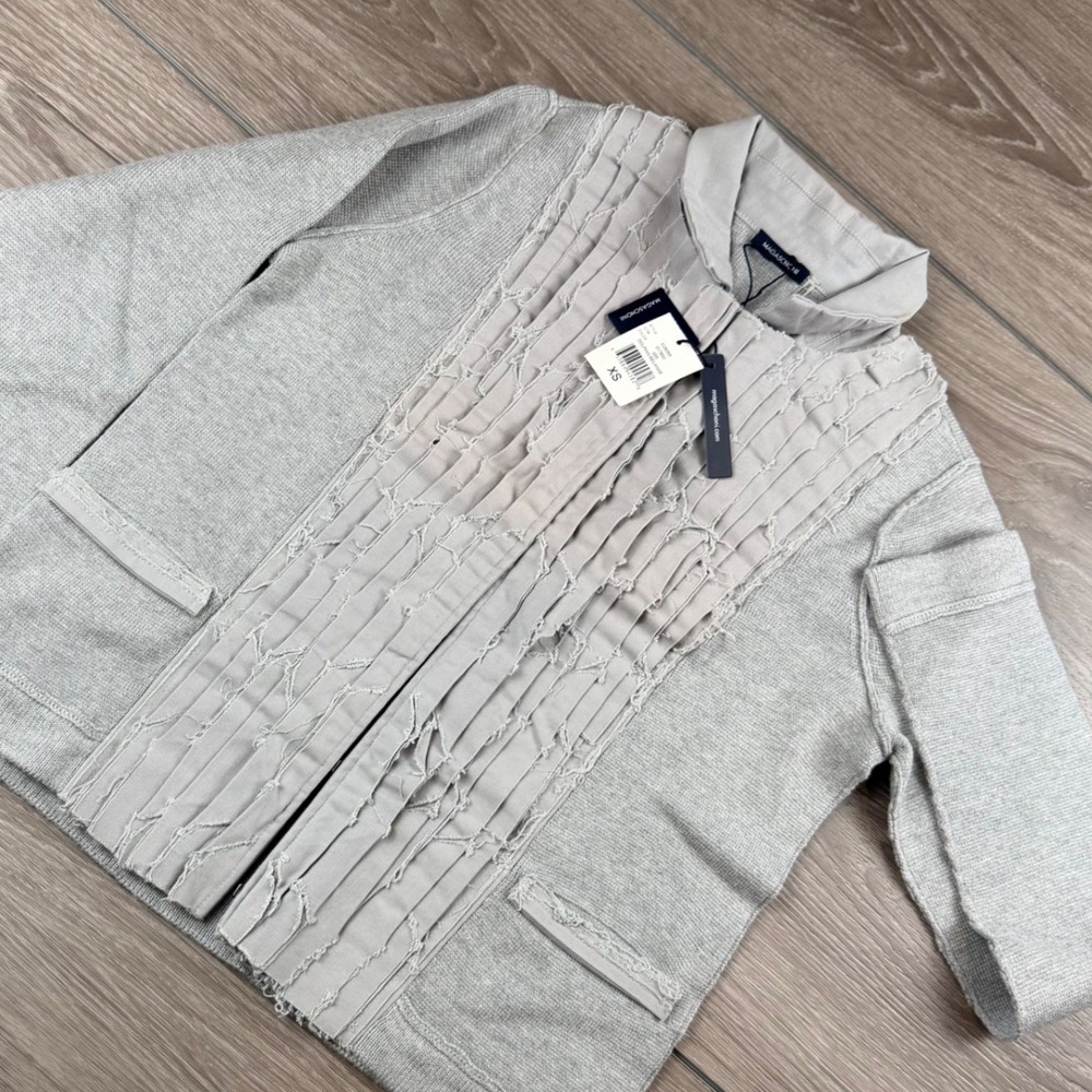 Magaschoni Womens Jacket Ruffle Trim Dolphin Melange Gray XS